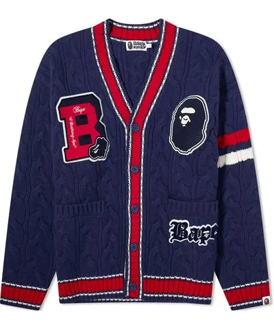 A Bathing Ape Men's College Badges Knit Cardigan