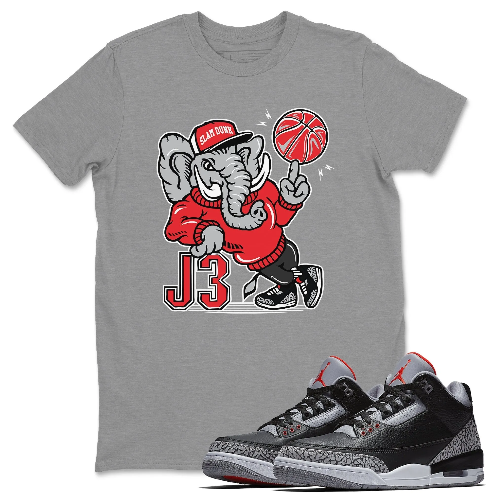 AJ3 Elephant Heather Grey T-Shirt - Air Jordan 3 Black Cement