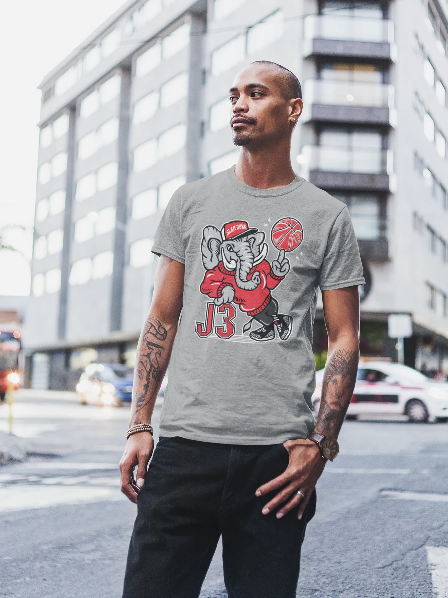 AJ3 Elephant Heather Grey T-Shirt - Air Jordan 3 Black Cement