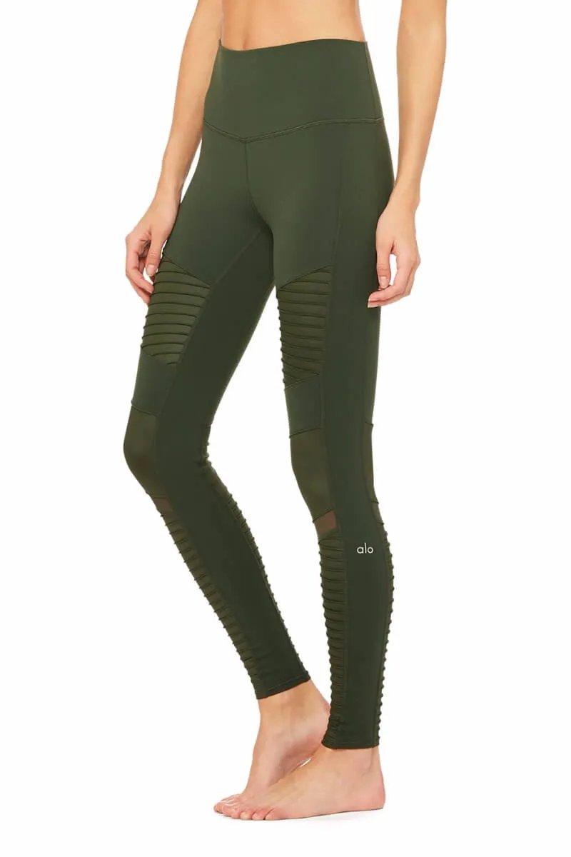 ALO YOGA // HIGH WAIST MOTO LEGGING - HUNTER GREEN