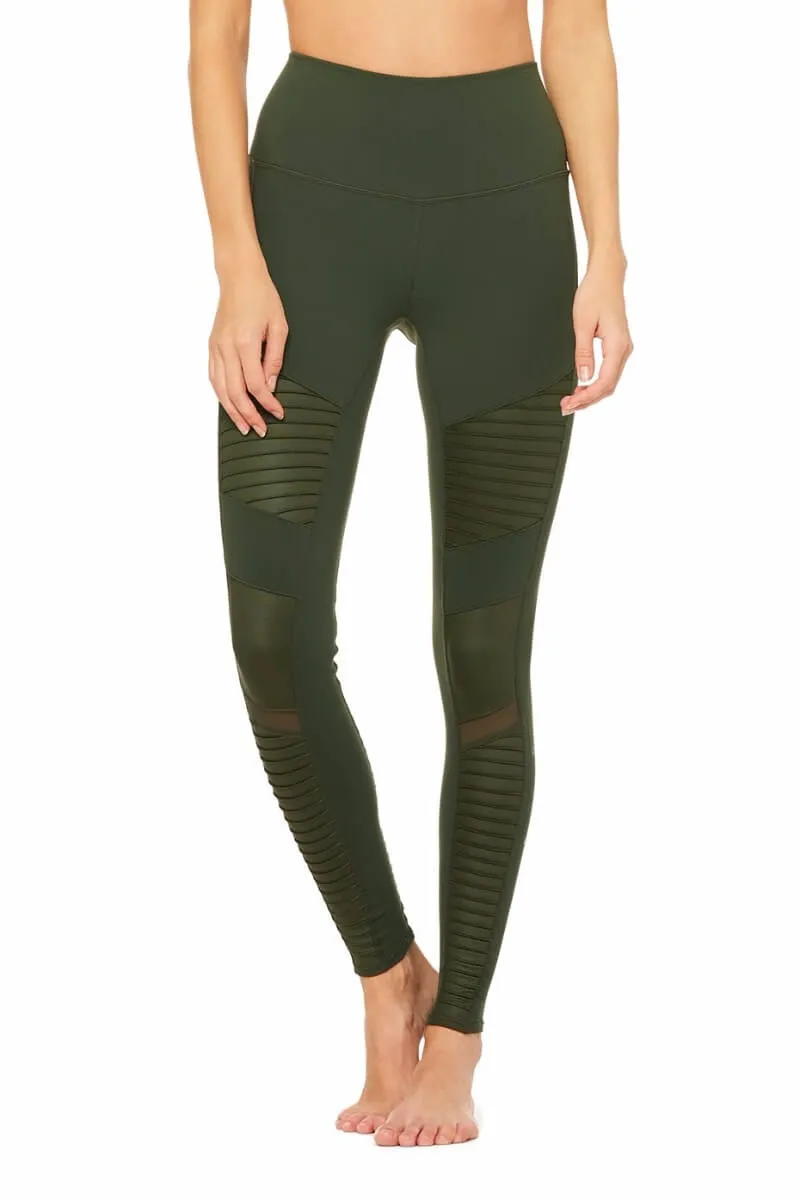 ALO YOGA // HIGH WAIST MOTO LEGGING - HUNTER GREEN