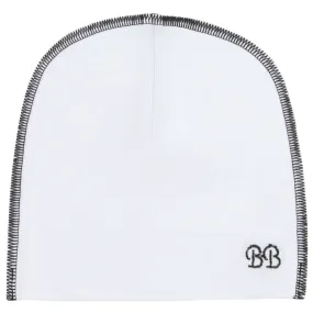 Bandeau Bebe Modal Beanie- White with Black Stitching