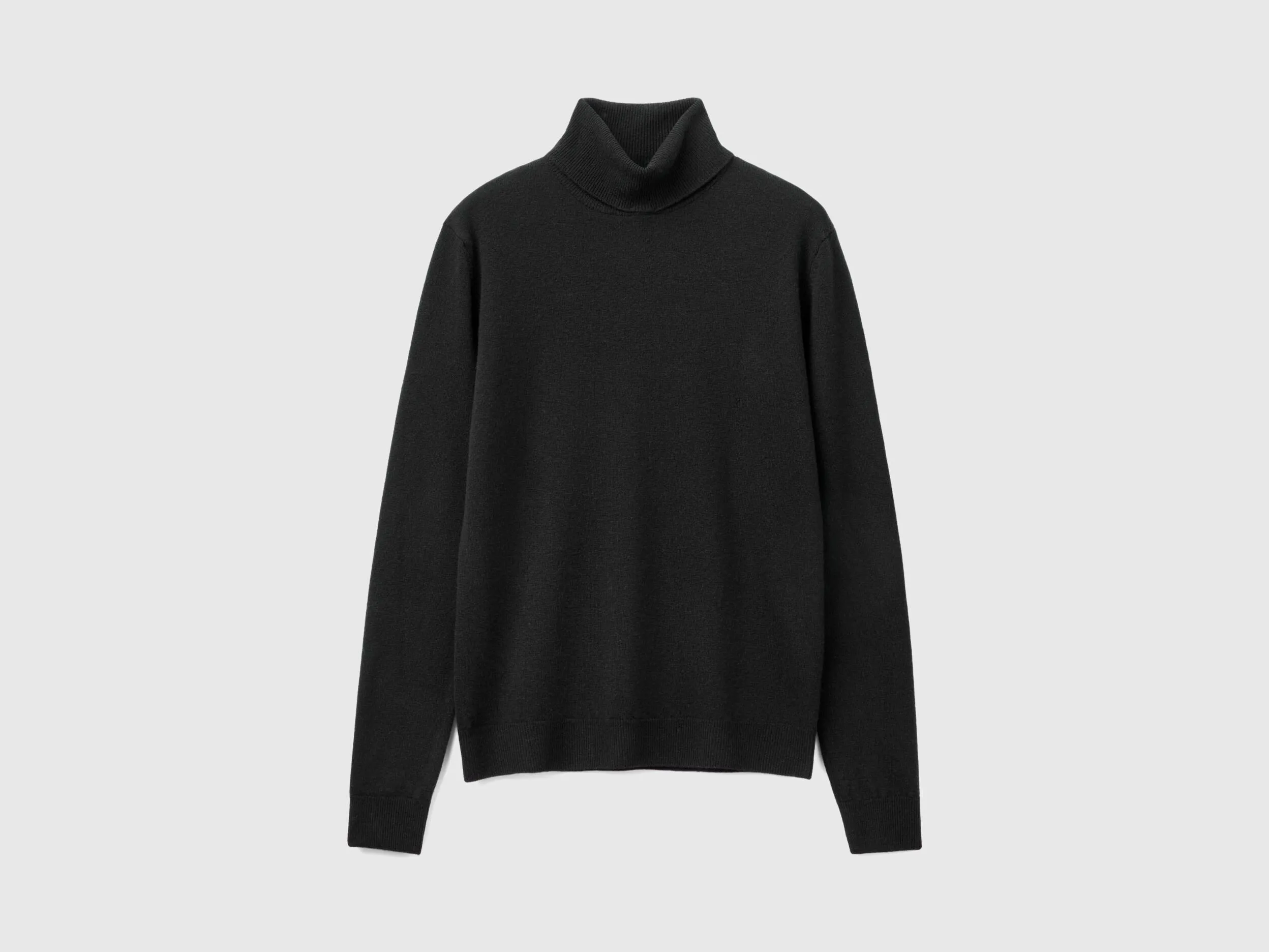 Black turtleneck sweater in pure Merino wool - Black | Benetton