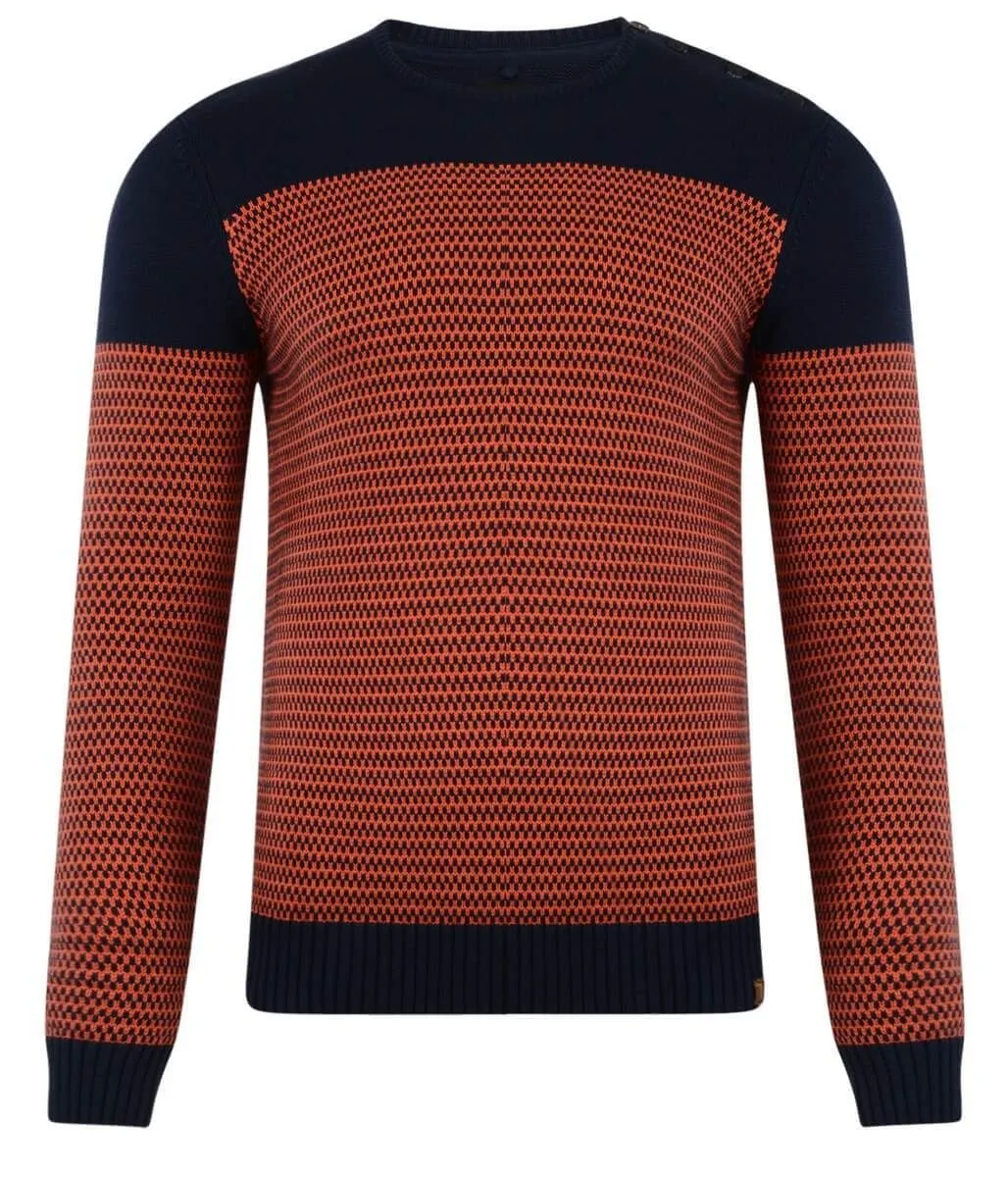 Blend Crew Neck Knit Pullover Navy Orange