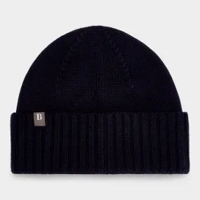 BOGGI MILANO Ribbed Logo Beanie Hat - Navy Blue