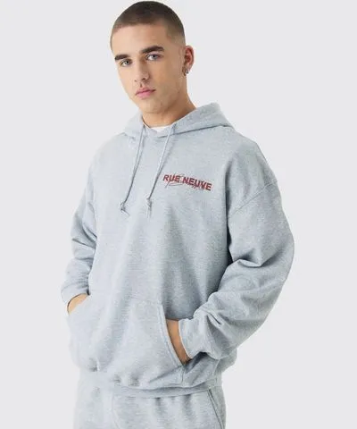 boohoo Mens Oversized Rue Neuve Graphic Hoodie