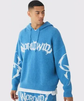 boohoo Mens Oversized Worldwide Skeleton Knitted Hoodie