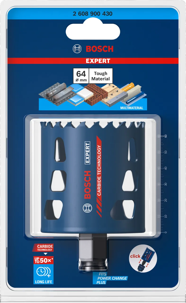 Bosch Expert Holesaw Tough Material Carbide 64mm 60mm Length - 2608900430