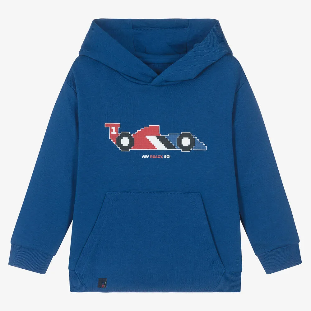 Boys Blue Cotton Racing Car Hoodie