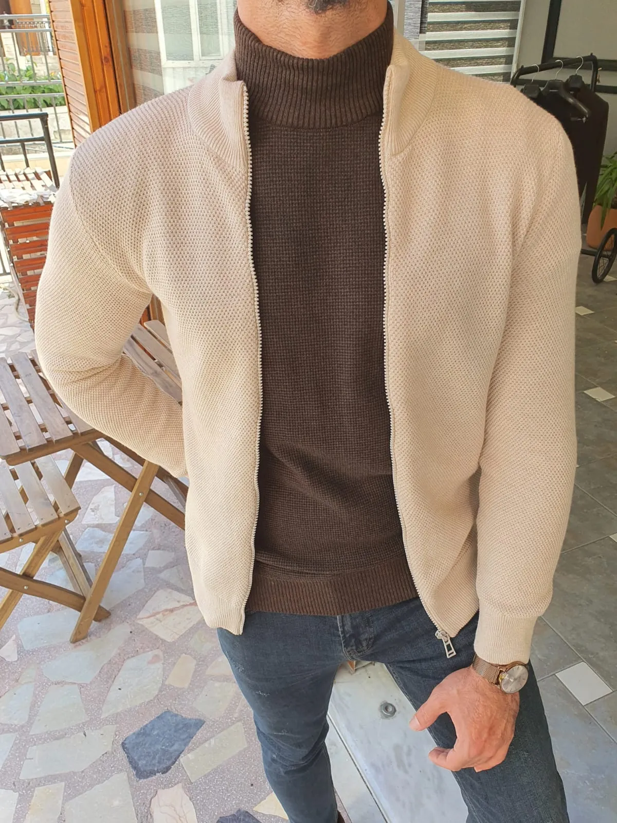 Capel Beige Slim Fit Cardigan