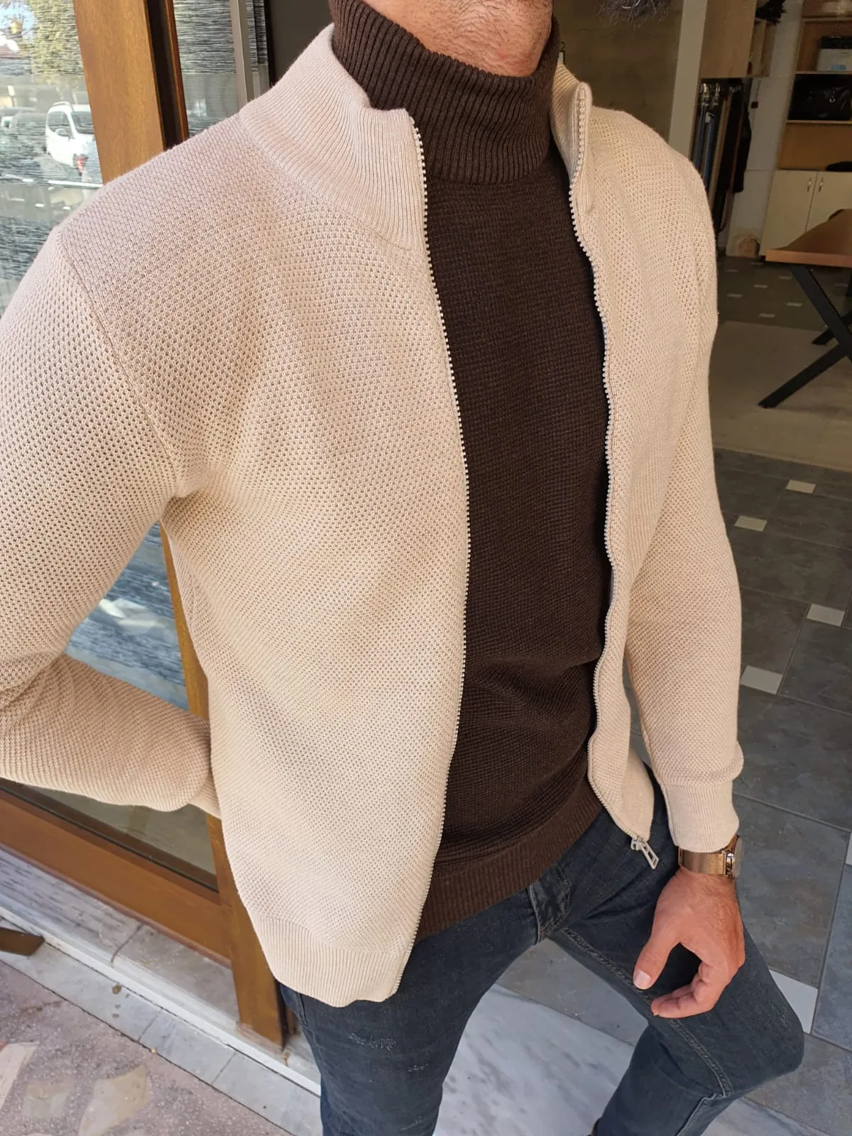 Capel Beige Slim Fit Cardigan