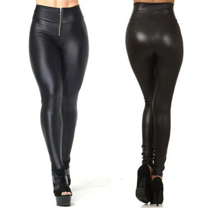 Casual Wear Leather Leggings For Women Girls Black Solid Pants High-Waist Skinny Legging Trousers SM6