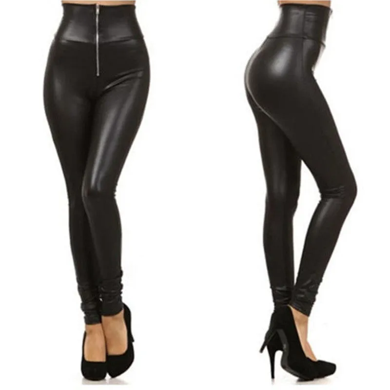 Casual Wear Leather Leggings For Women Girls Black Solid Pants High-Waist Skinny Legging Trousers SM6