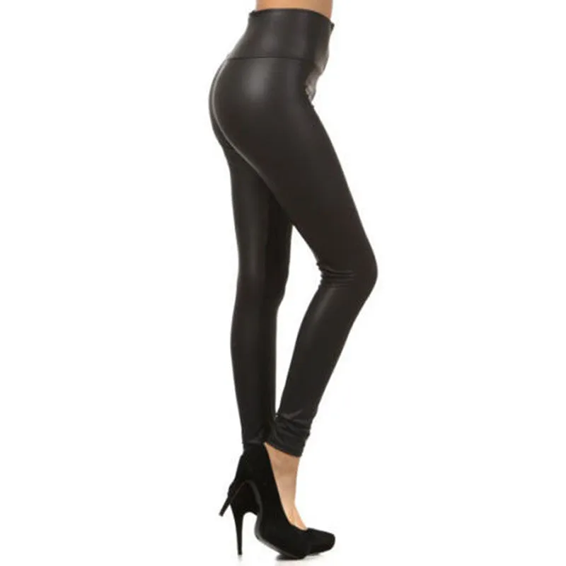 Casual Wear Leather Leggings For Women Girls Black Solid Pants High-Waist Skinny Legging Trousers SM6