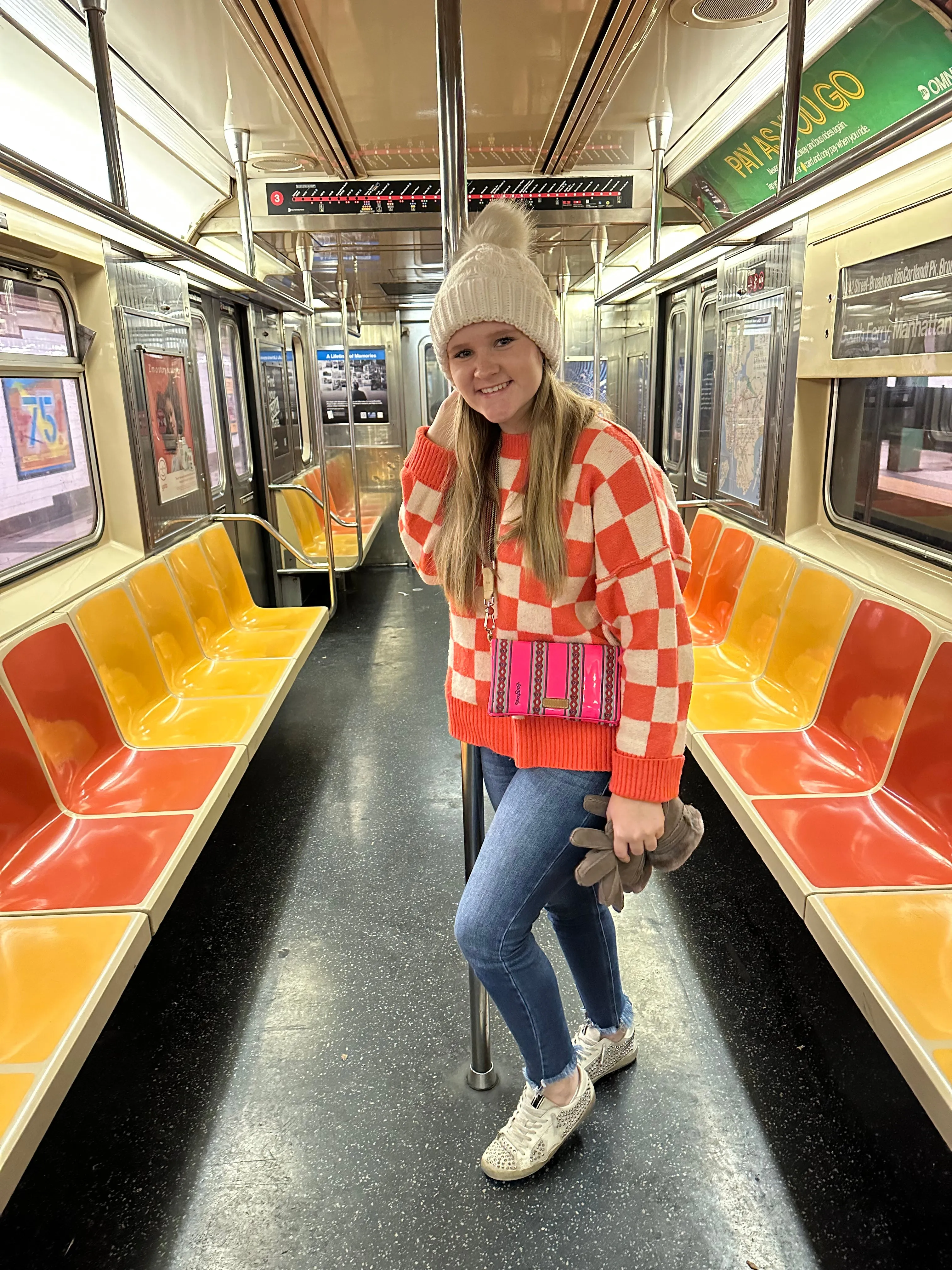 Coral Checkered Sweater