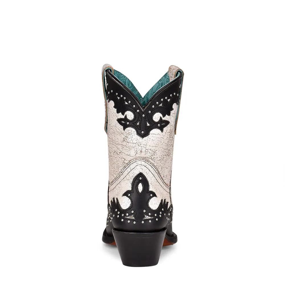 Corral Ladies White & Black Overlay Studded Ankle