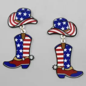 Cowgirl Hat & Boot Acrylic Drop Earrings