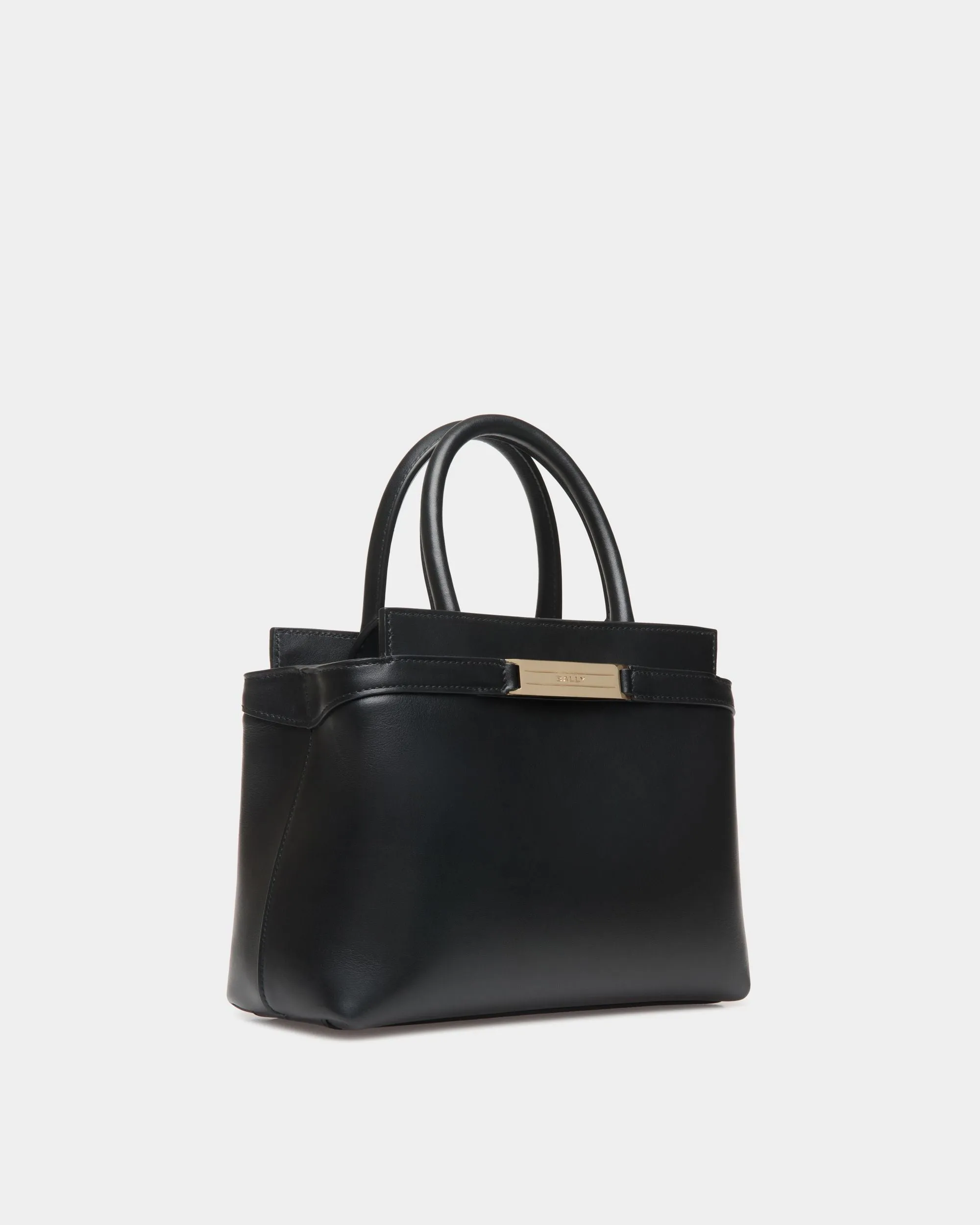 Deco Small Tote Bag in Black Leather 