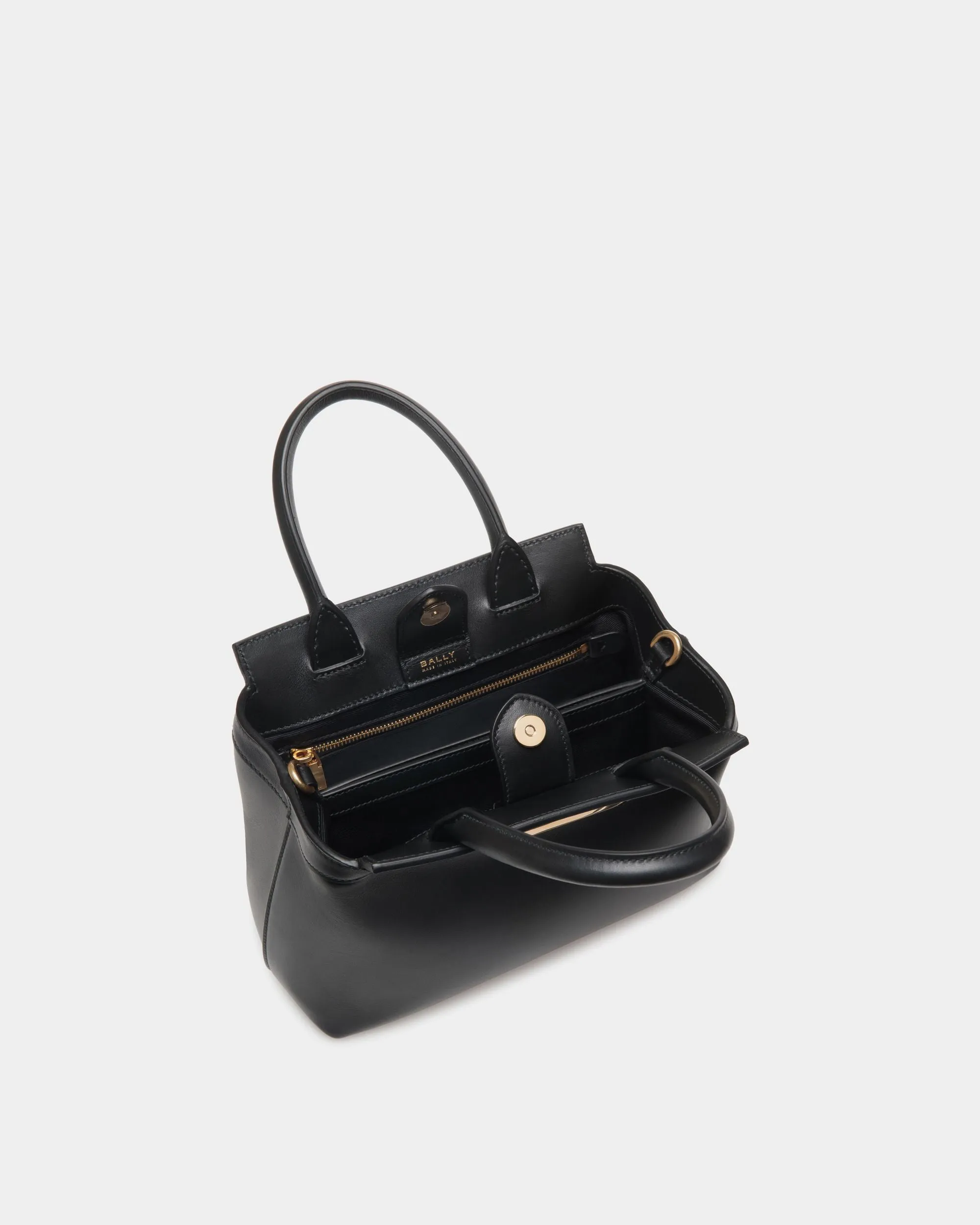 Deco Small Tote Bag in Black Leather 