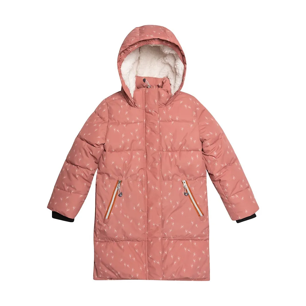 Deux Par Deux Girl's Puffy Floral-Print Quilted Stroller Jacket