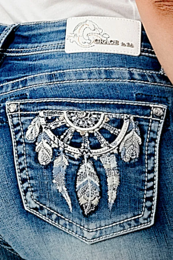 Dream Catcher Embellishment Mid Rise Capri