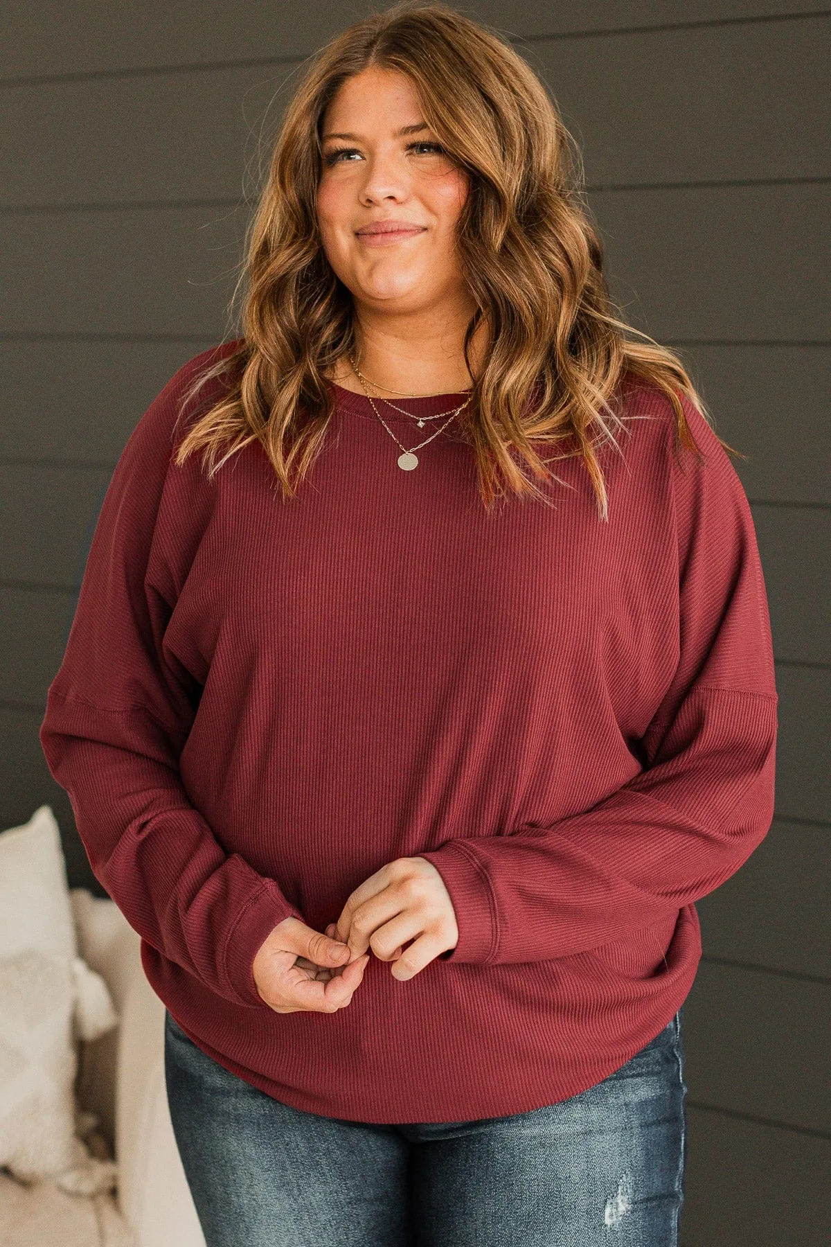 Express It All Knit Pullover Top- Burgundy