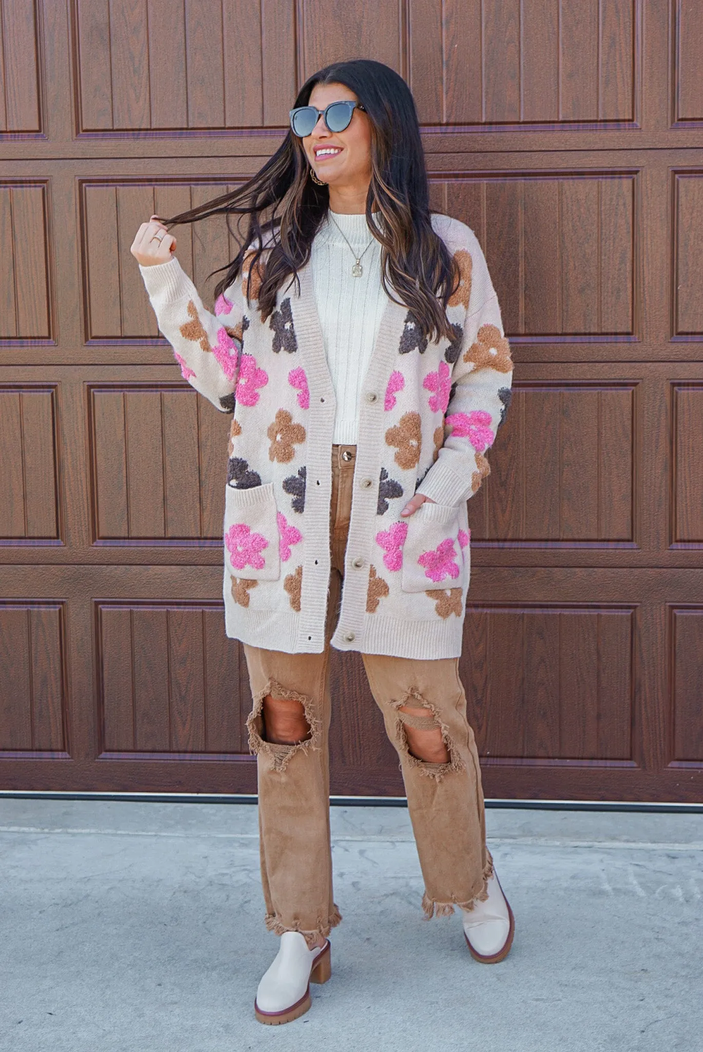 Fall Blossoms Oatmeal Embroidered Cardigan