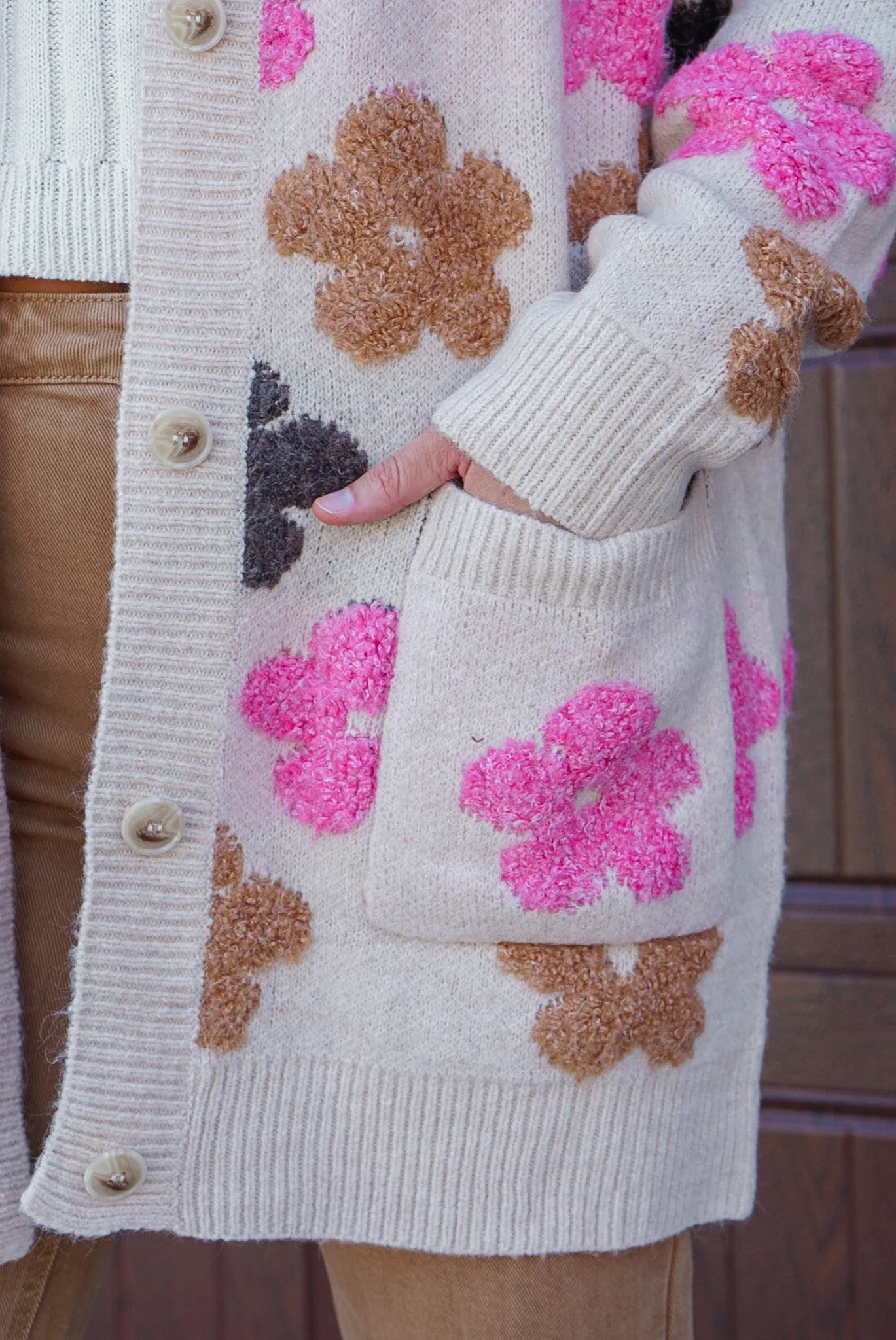 Fall Blossoms Oatmeal Embroidered Cardigan