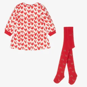 Girls Red Jersey Dress & Tights Set