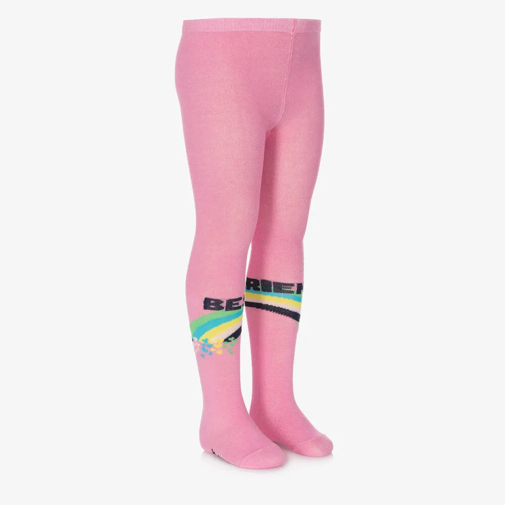 Girls Sparkly Pink Cotton Rainbow Tights