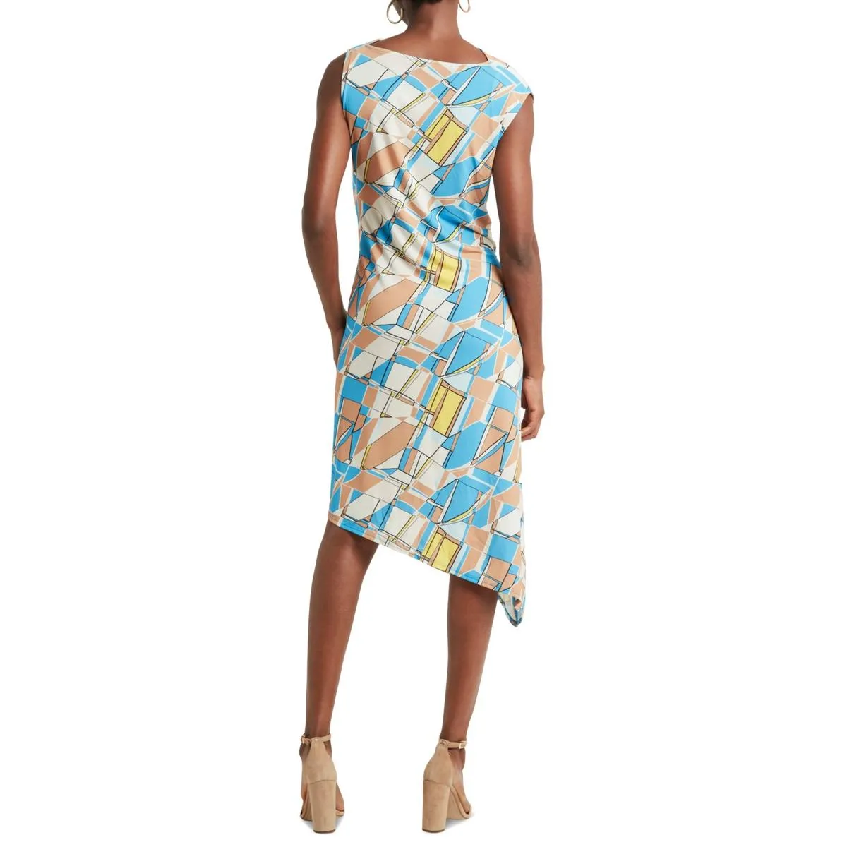 H Halston Womens Asymmetric Printed Sheath Dress