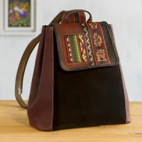 Hand- Tooled Leather and Suede Backpack, Trip to Cusco