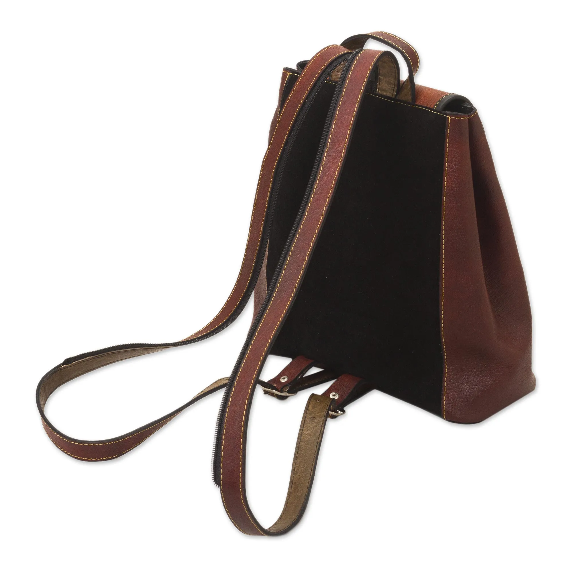 Hand- Tooled Leather and Suede Backpack, 