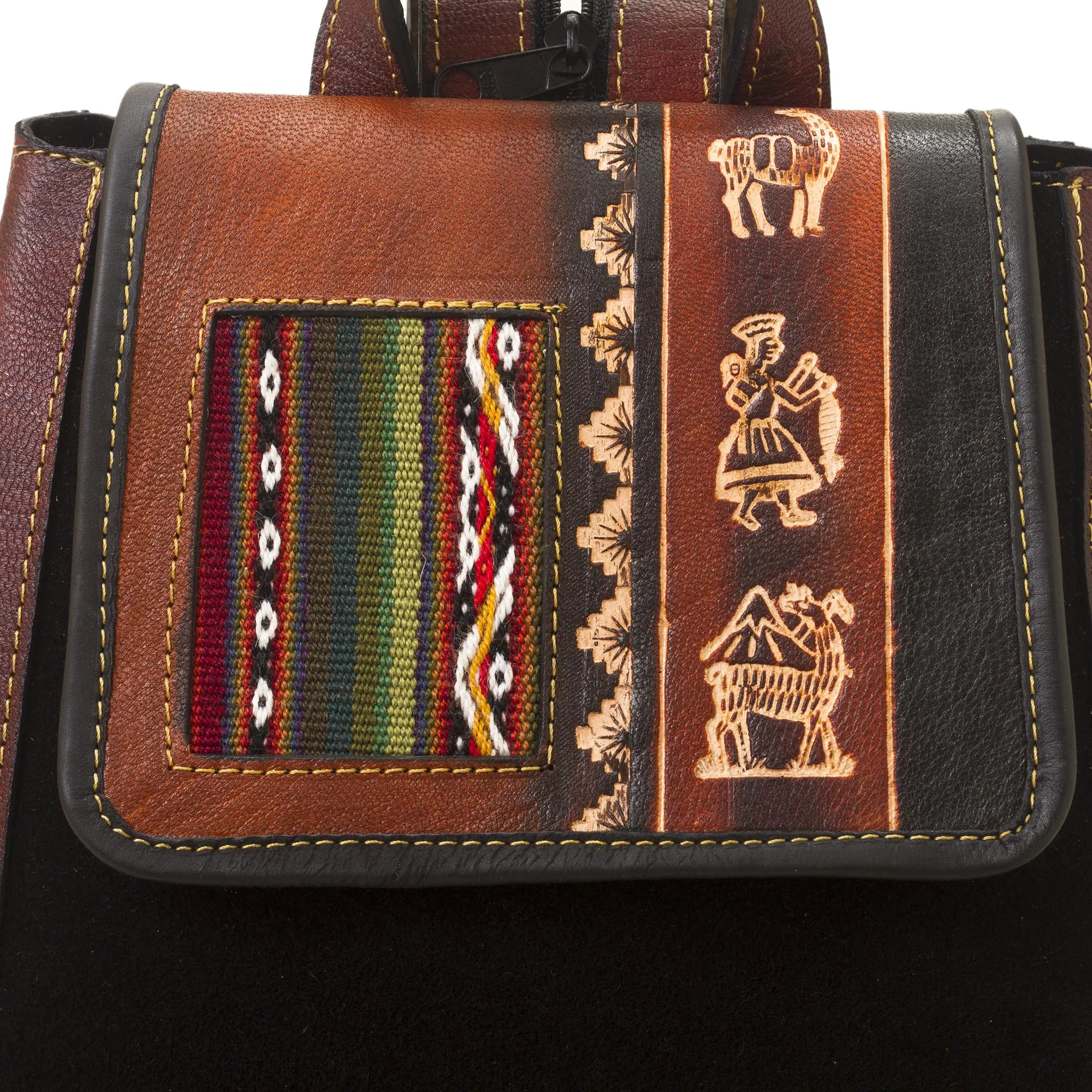 Hand- Tooled Leather and Suede Backpack, 