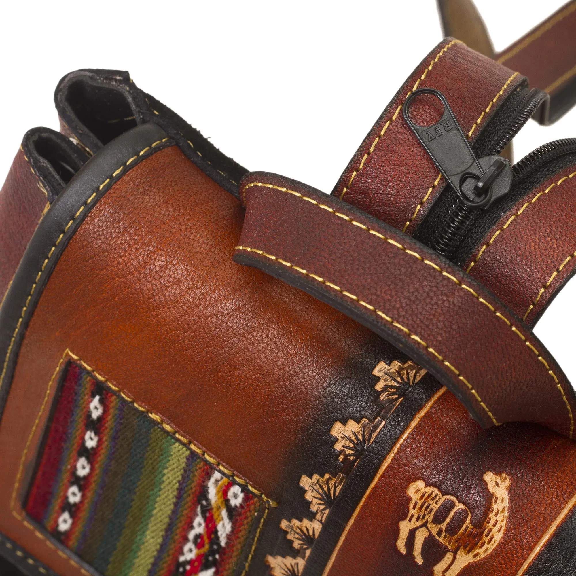 Hand- Tooled Leather and Suede Backpack, 