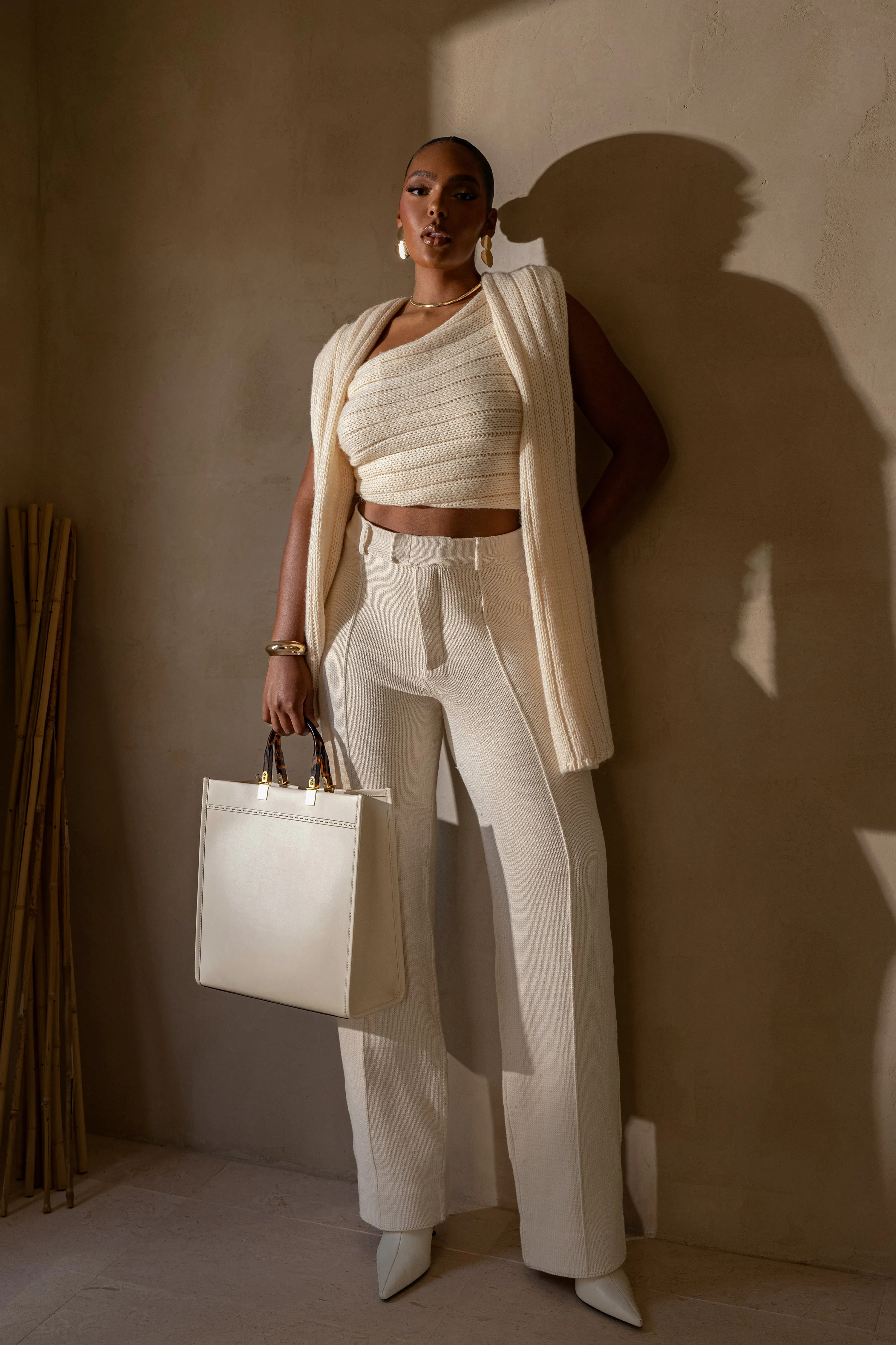 Ivory Back In Business Knit Trousers