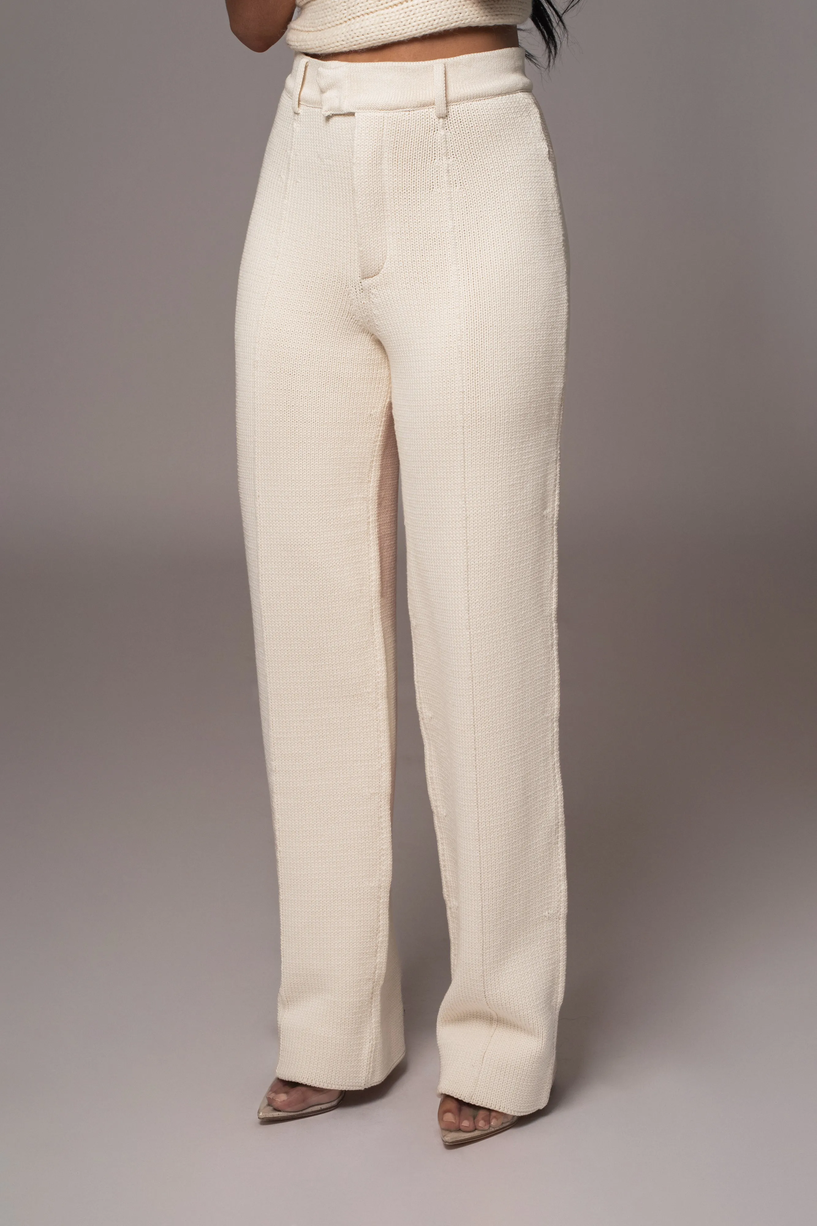 Ivory Back In Business Knit Trousers