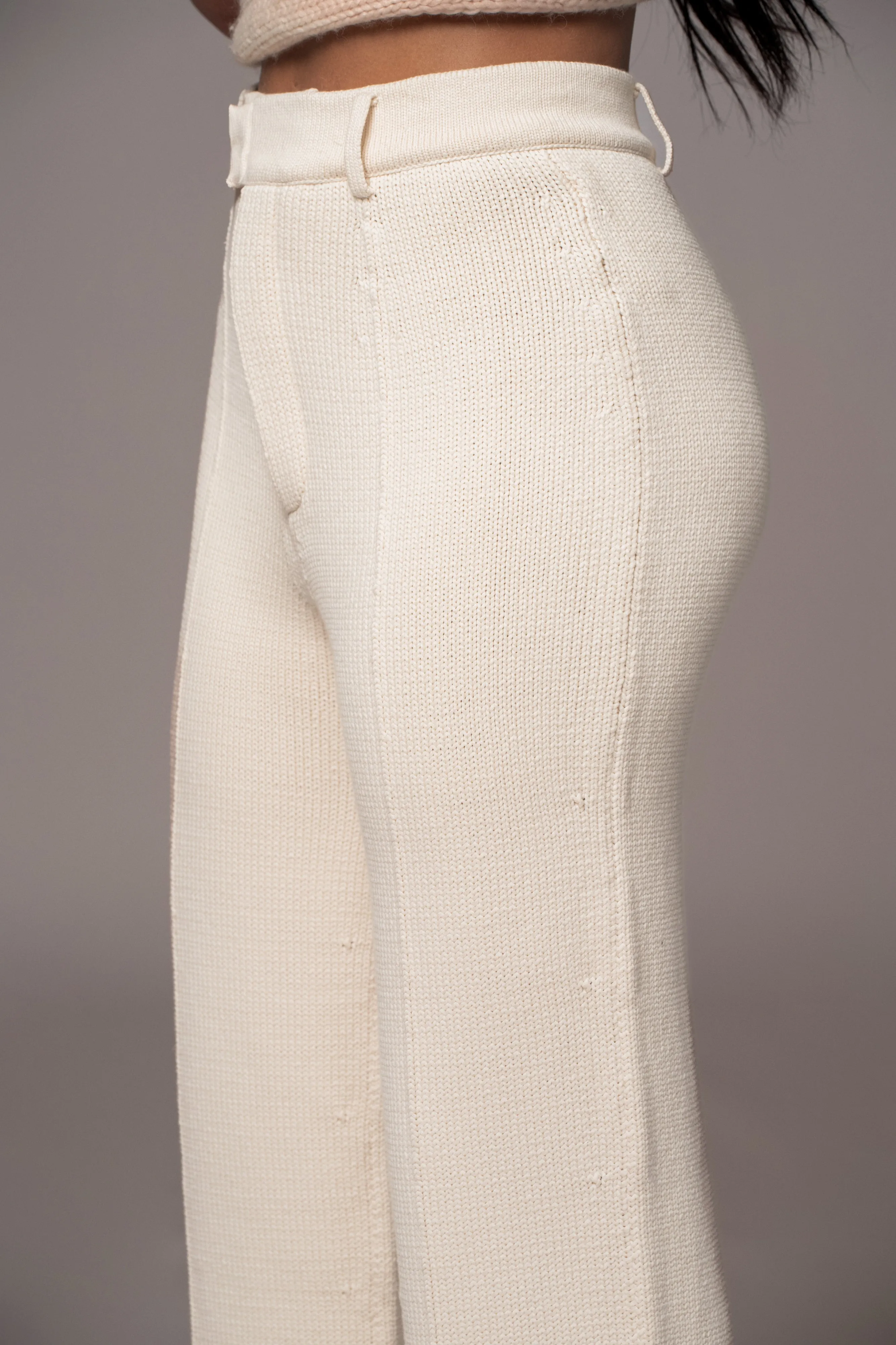 Ivory Back In Business Knit Trousers