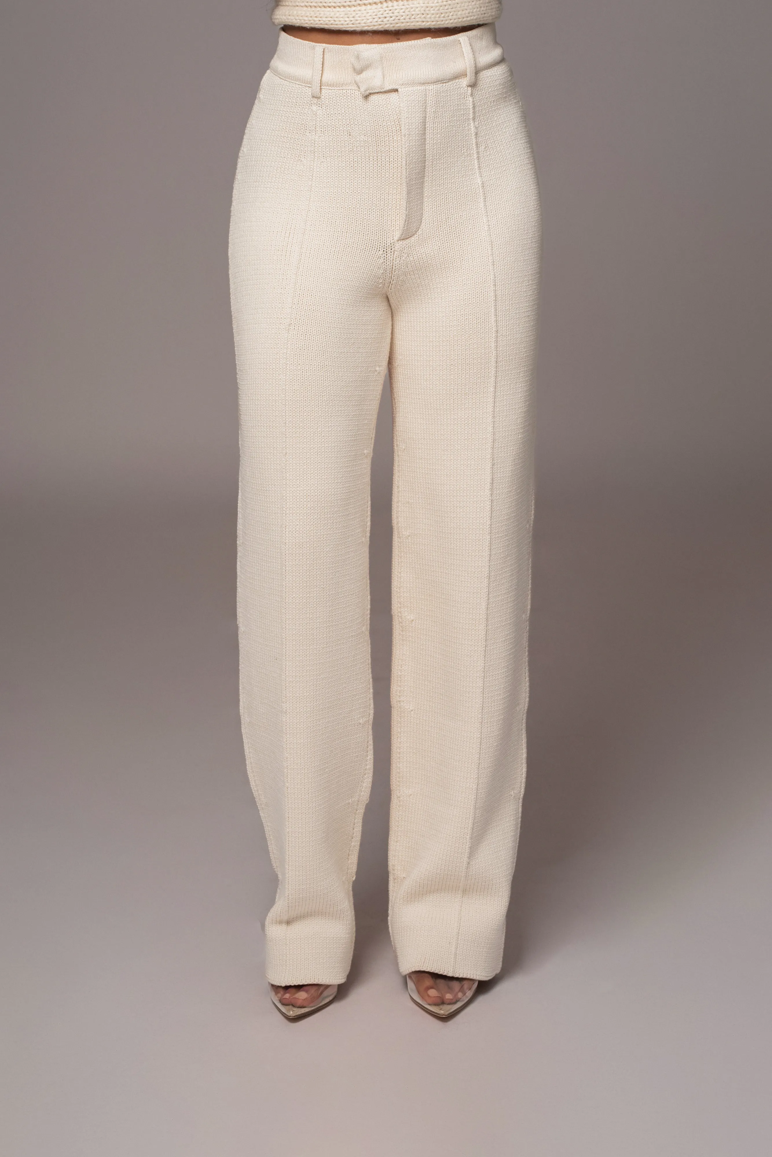 Ivory Back In Business Knit Trousers