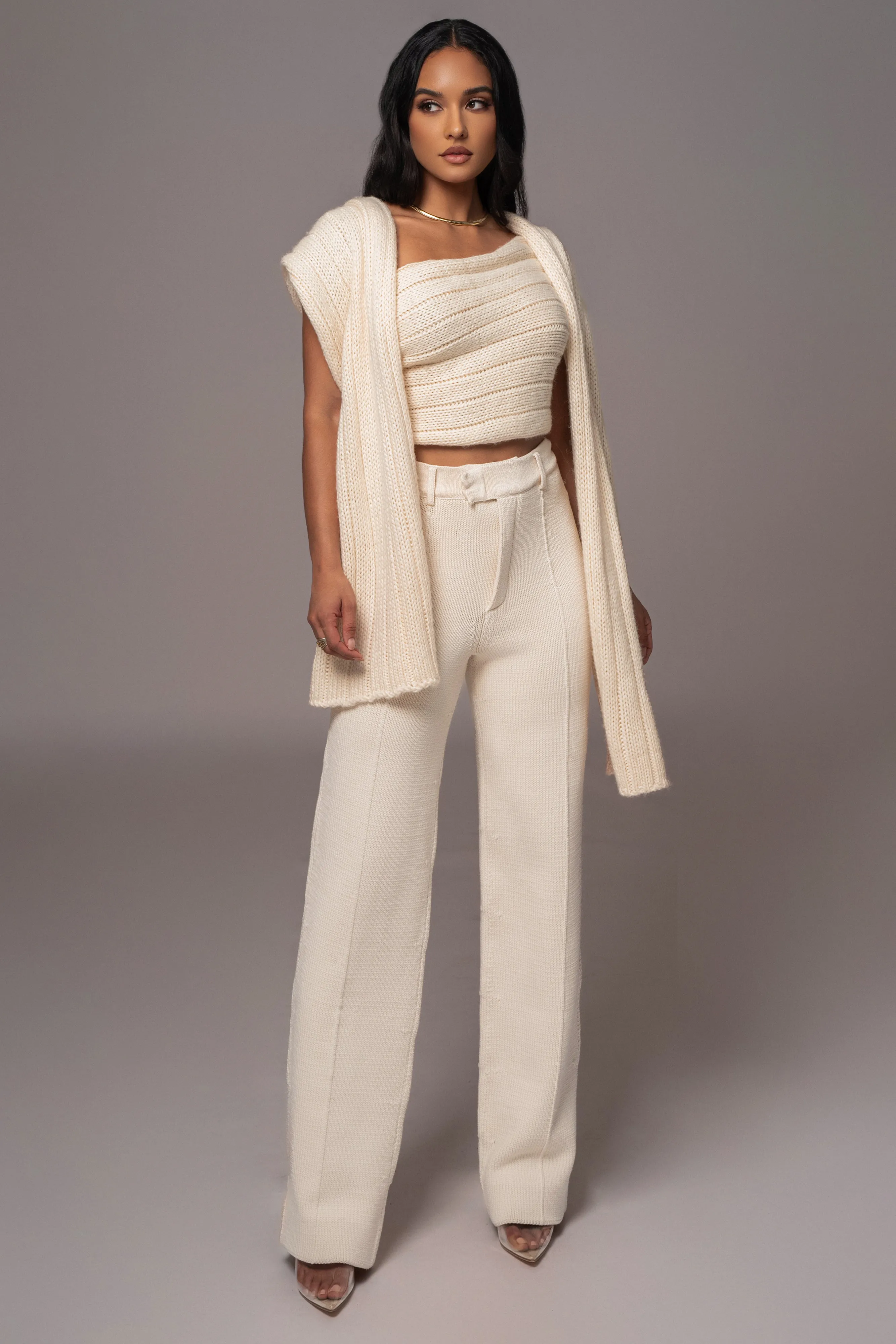 Ivory Back In Business Knit Trousers