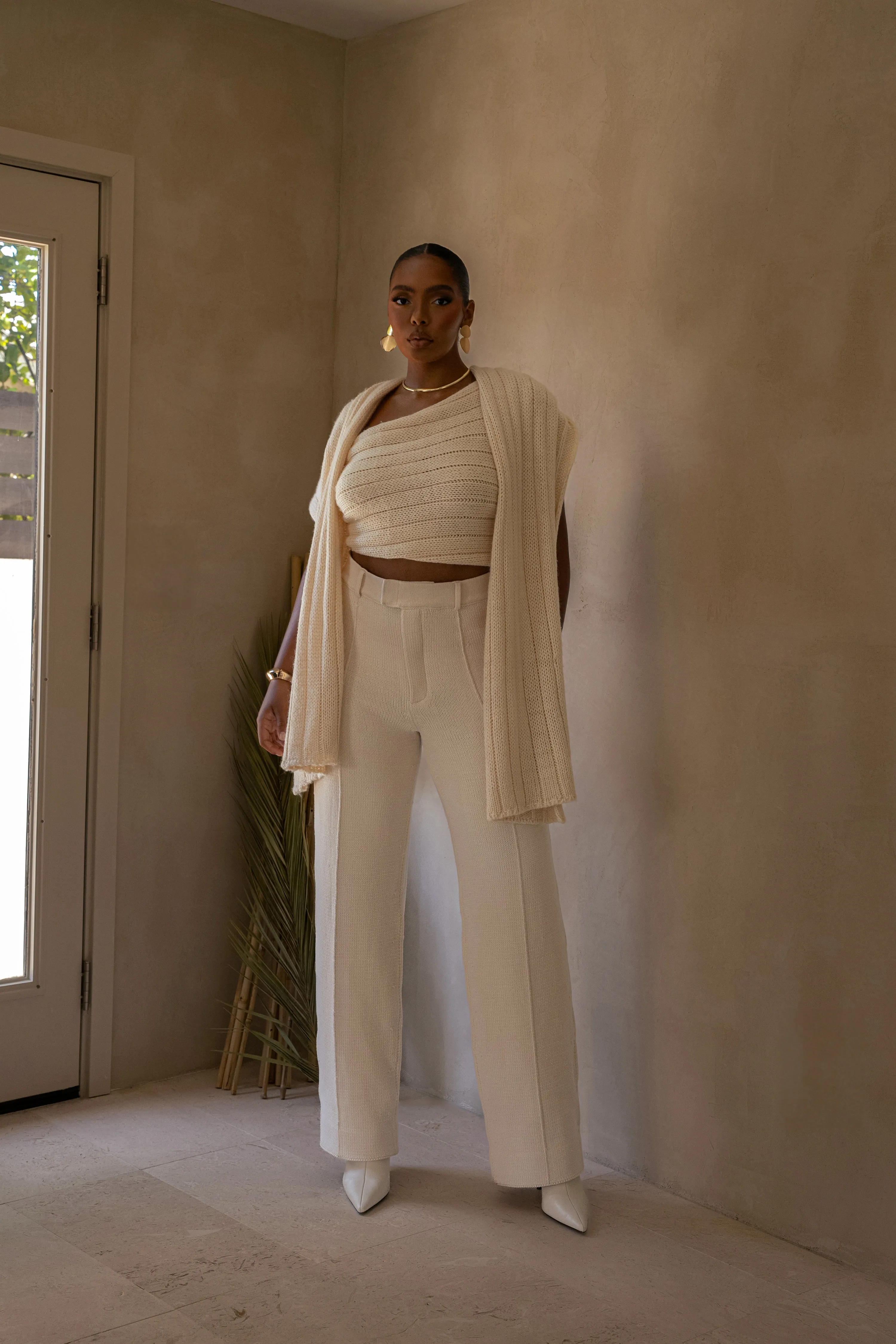 Ivory Back In Business Knit Trousers