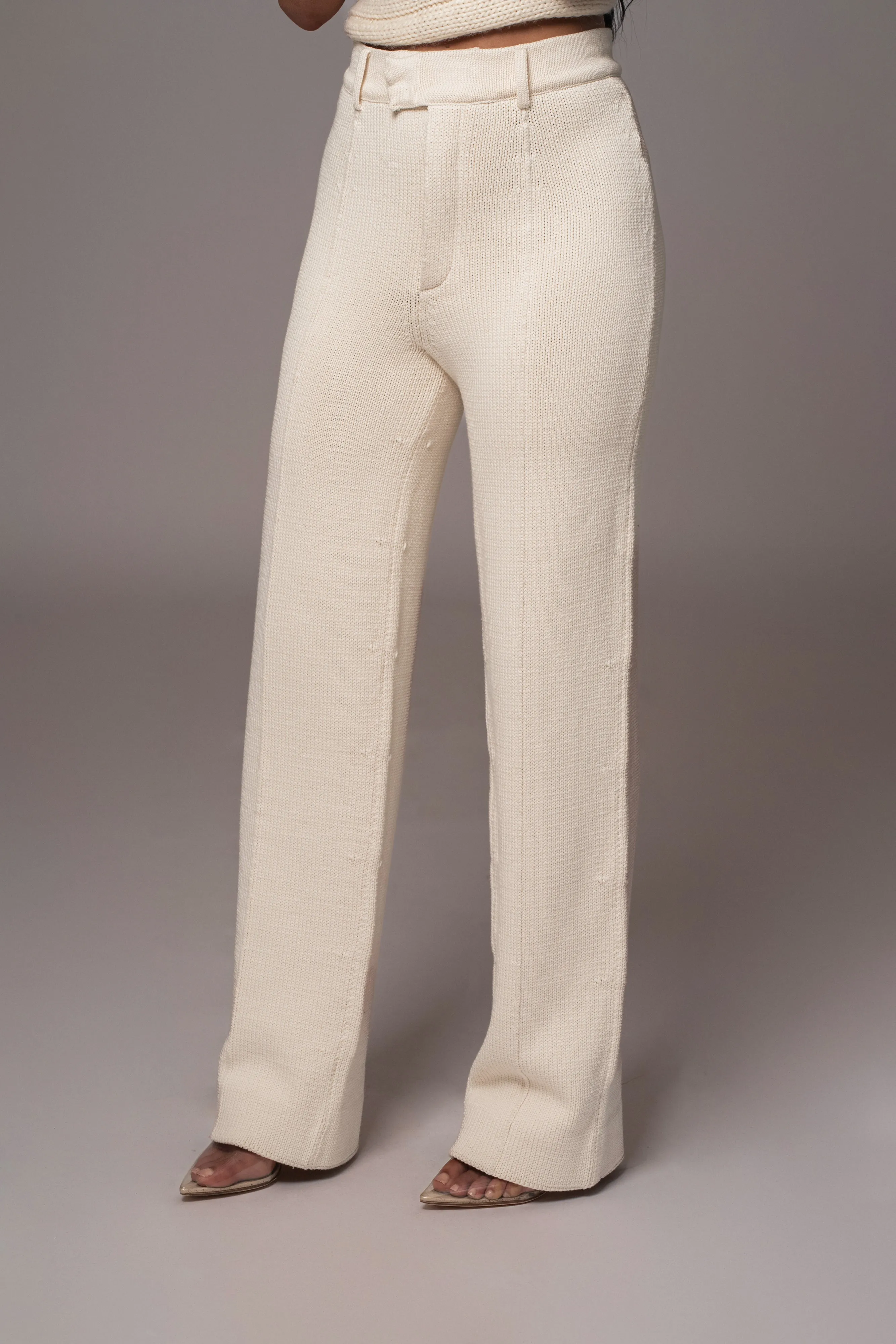 Ivory Back In Business Knit Trousers