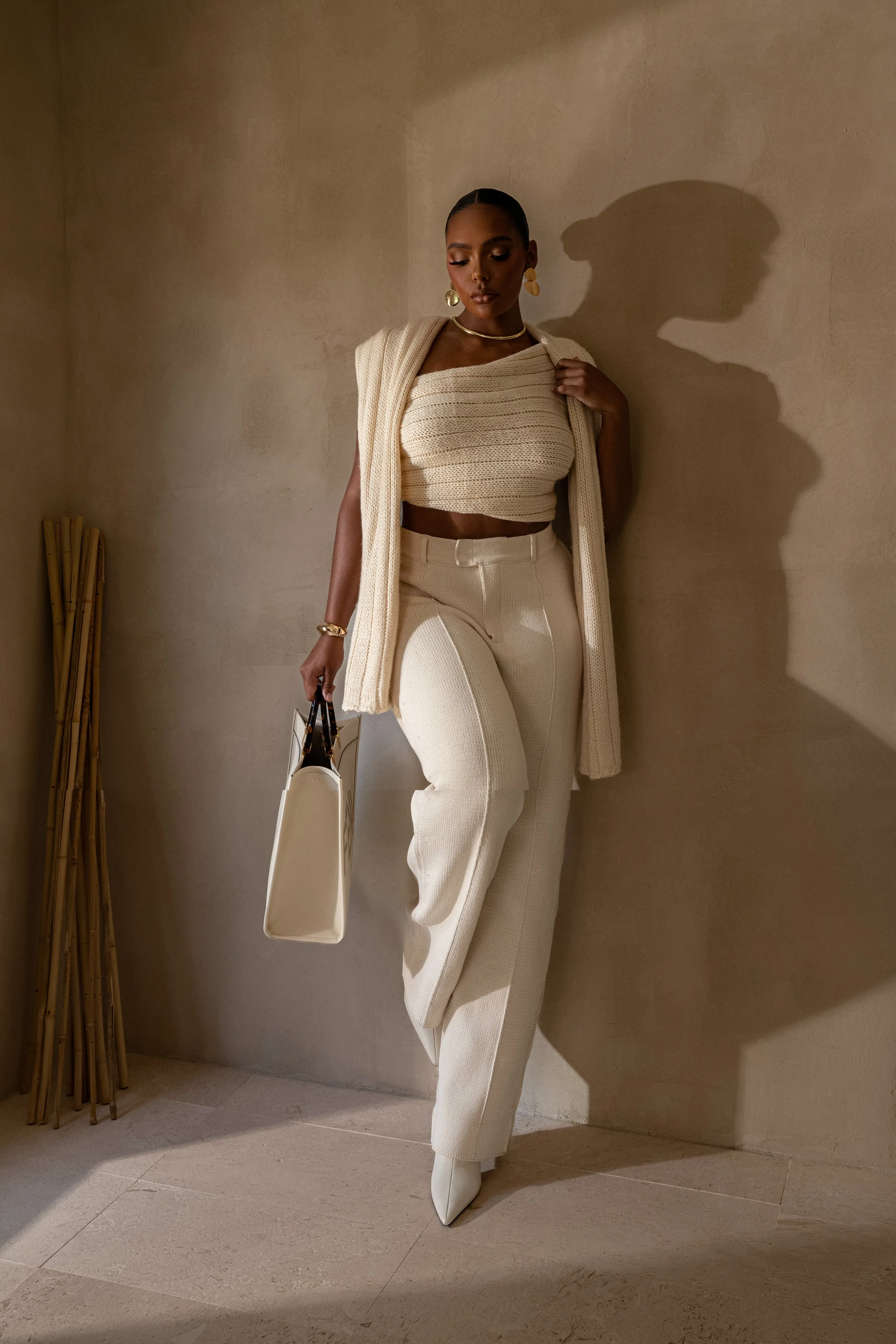 Ivory Back In Business Knit Trousers