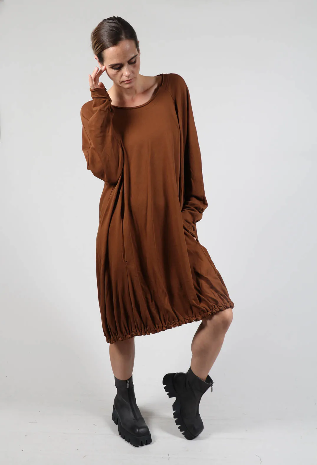 Jersey Tunic with Elasticated Hem in Brick