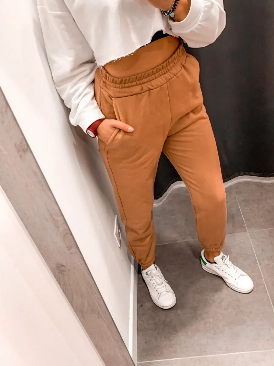 Joggers marroni con fondo elastico