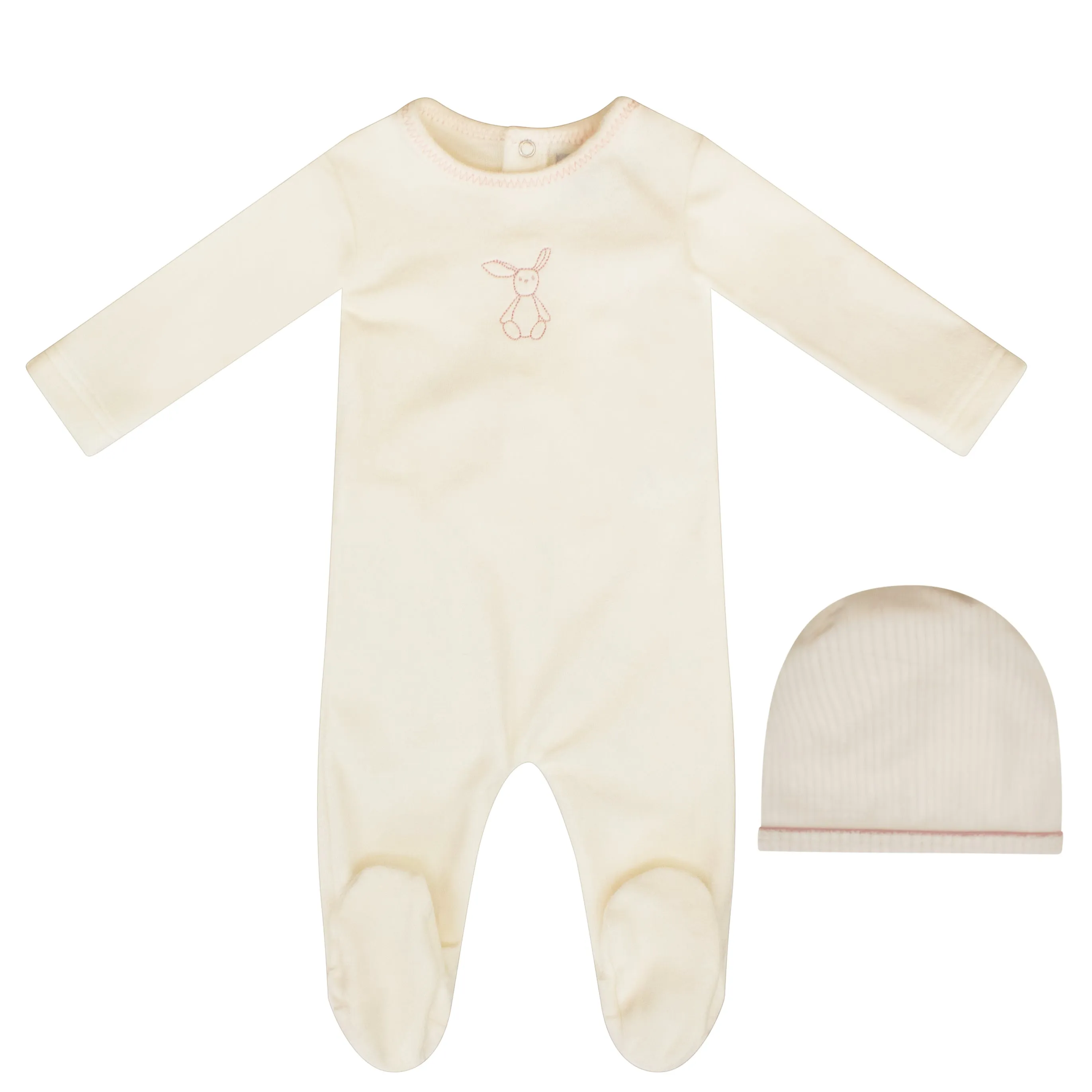 Kipp Baby Pink Bunny Velour Stretchie and Beanie