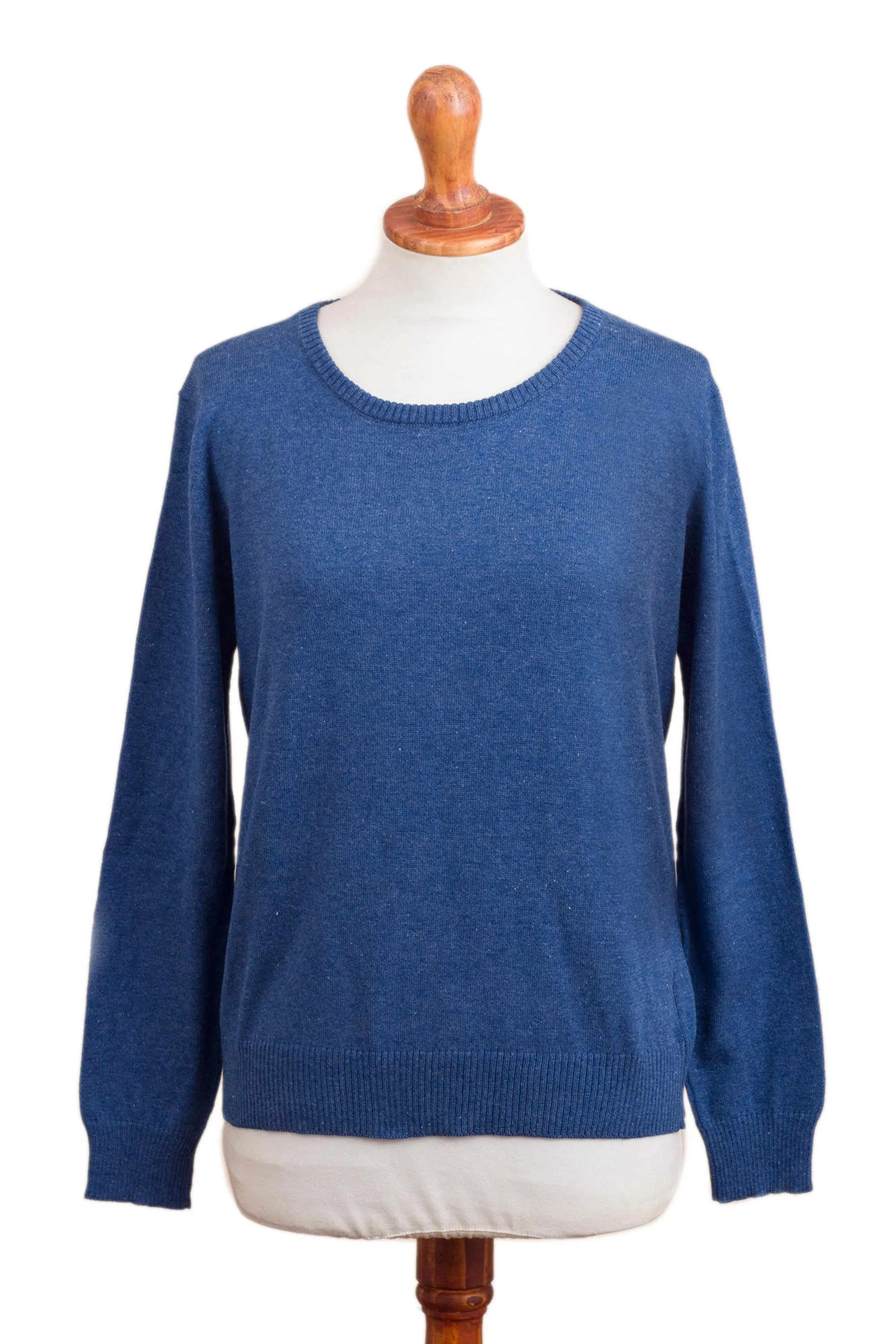 Knit Cotton Blend Pullover in Royal Blue from Peru, 