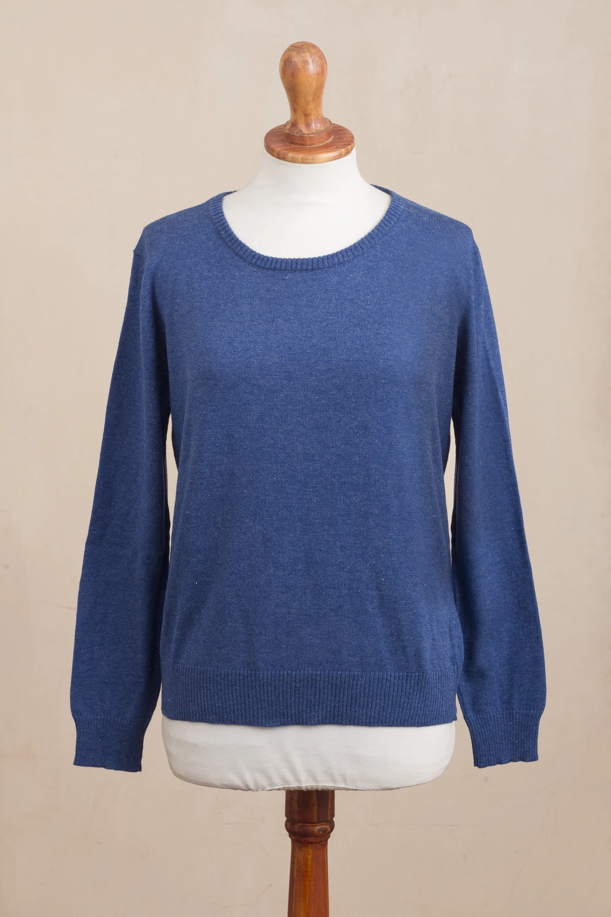 Knit Cotton Blend Pullover in Royal Blue from Peru, 