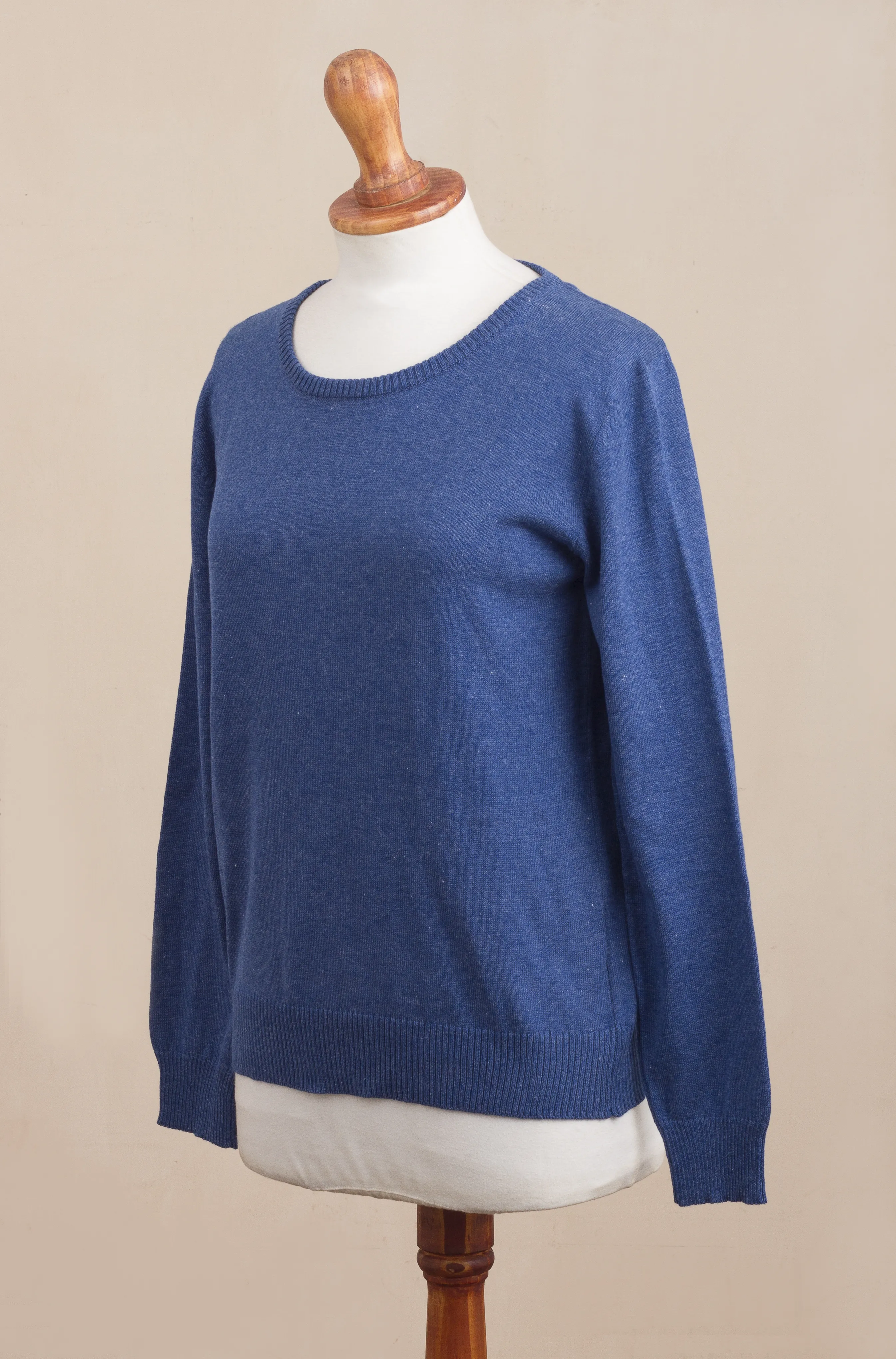 Knit Cotton Blend Pullover in Royal Blue from Peru, 