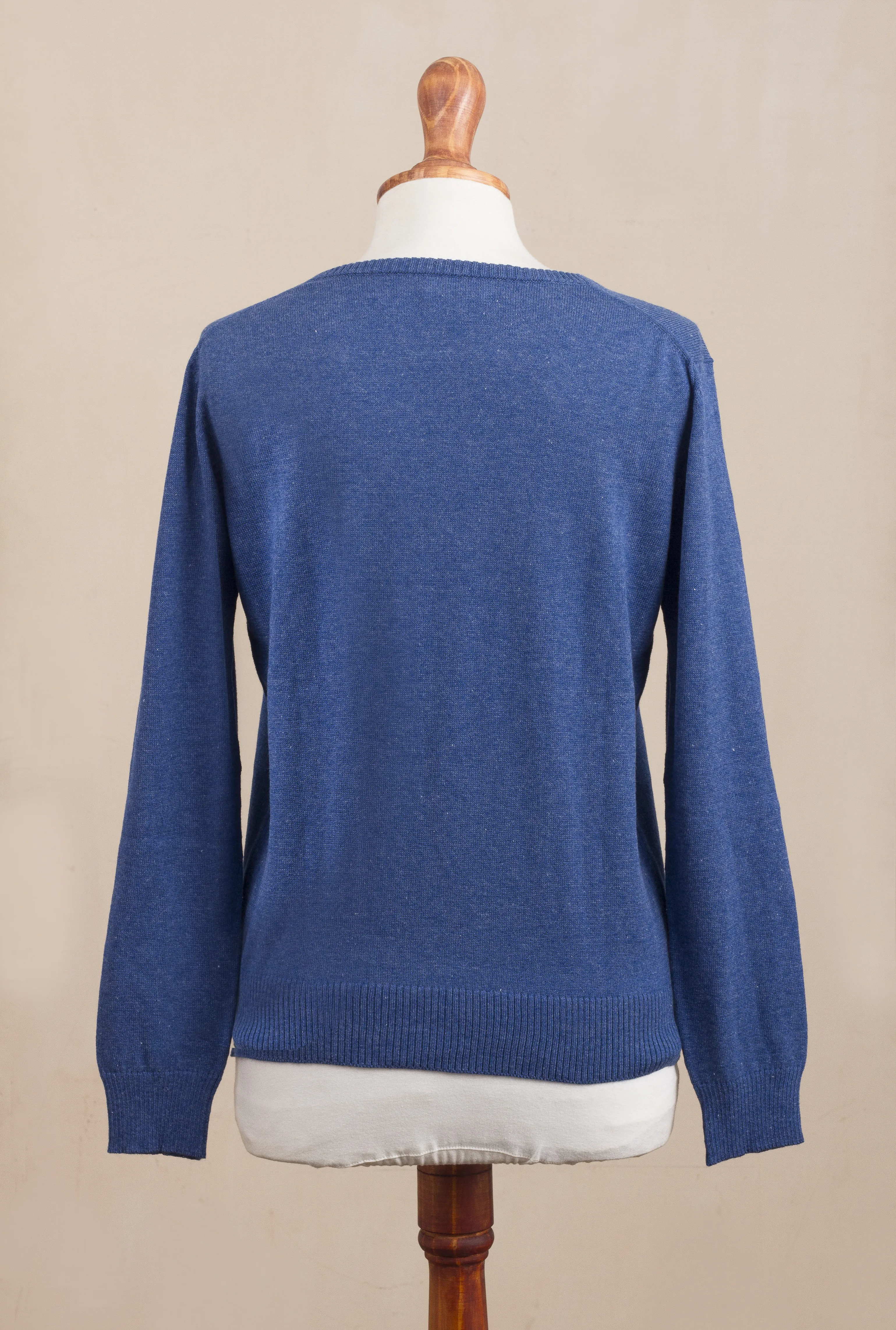 Knit Cotton Blend Pullover in Royal Blue from Peru, 